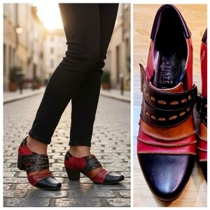 L'Artiste Spring Step Wondrous US 6 Red Black Leather Bootie Shoes Western